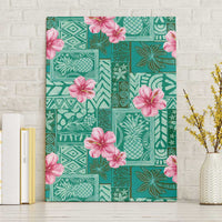 Cyan Hawaii Hibiscus With Tropical Flowers Motifs Canvas Wall Art LT14 Without Frame Cyan - Polynesian Pride