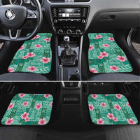 Cyan Hawaii Hibiscus With Tropical Flowers Motifs Car Mats - Polynesian Pride