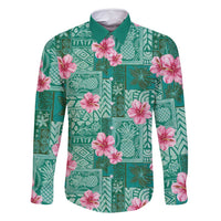 Cyan Hawaii Hibiscus With Tropical Flowers Motifs Family Matching Tank Maxi Dress and Hawaiian Shirt - Polynesian Pride