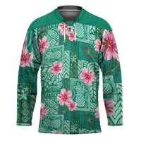 Cyan Hawaii Hibiscus With Tropical Flowers Motifs Hockey Jersey LT14 Unisex Cyan - Polynesian Pride