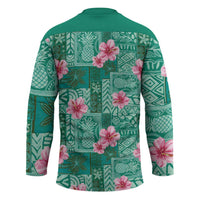 Cyan Hawaii Hibiscus With Tropical Flowers Motifs Hockey Jersey LT14 - Polynesian Pride