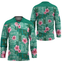 Cyan Hawaii Hibiscus With Tropical Flowers Motifs Hockey Jersey - Polynesian Pride