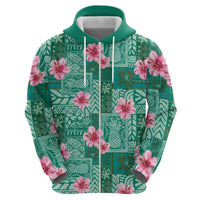 Cyan Hawaii Hibiscus With Tropical Flowers Motifs Hoodie - Polynesian Pride