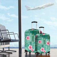 Cyan Hawaii Hibiscus With Tropical Flowers Motifs Luggage Cover - Polynesian Pride