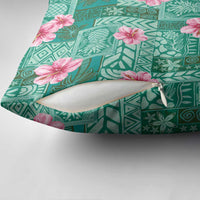 Cyan Hawaii Hibiscus With Tropical Flowers Motifs Pillow Cover - Polynesian Pride