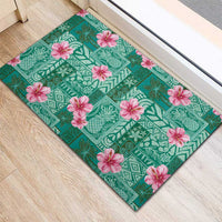 Cyan Hawaii Hibiscus With Tropical Flowers Motifs Rubber Doormat LT14 - Polynesian Pride