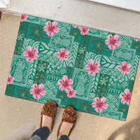 Cyan Hawaii Hibiscus With Tropical Flowers Motifs Rubber Doormat LT14 - Polynesian Pride
