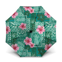 Cyan Hawaii Hibiscus With Tropical Flowers Motifs Umbrella - Polynesian Pride