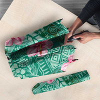 Cyan Hawaii Hibiscus With Tropical Flowers Motifs Umbrella - Polynesian Pride