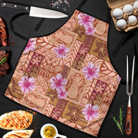 Orange Hawaii Hibiscus With Tropical Flowers Motifs Apron - Polynesian Pride
