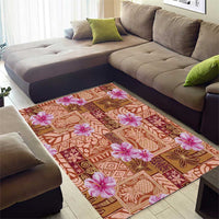 Orange Hawaii Hibiscus With Tropical Flowers Motifs Area Rug - Polynesian Pride