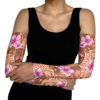 Orange Hawaii Hibiscus With Tropical Flowers Motifs Arm Sleeves - Polynesian Pride