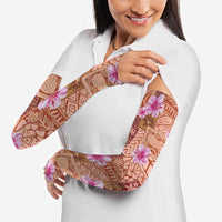 Orange Hawaii Hibiscus With Tropical Flowers Motifs Arm Sleeves - Polynesian Pride