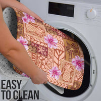 Orange Hawaii Hibiscus With Tropical Flowers Motifs Bathroom Set - Polynesian Pride