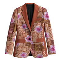 Orange Hawaii Hibiscus With Tropical Flowers Motifs Blazer - Polynesian Pride