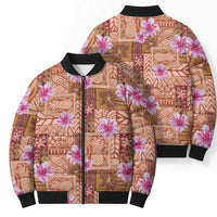Orange Hawaii Hibiscus With Tropical Flowers Motifs Bomber Puffer Jacket - Polynesian Pride