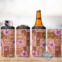 Orange Hawaii Hibiscus With Tropical Flowers Motifs 4 in 1 Can Cooler Tumbler - Polynesian Pride