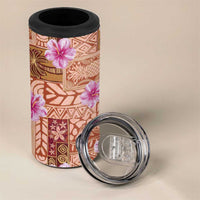 Orange Hawaii Hibiscus With Tropical Flowers Motifs 4 in 1 Can Cooler Tumbler - Polynesian Pride