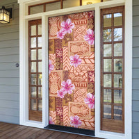 Orange Hawaii Hibiscus With Tropical Flowers Motifs Door Cover - Polynesian Pride