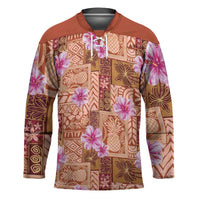 Orange Hawaii Hibiscus With Tropical Flowers Motifs Hockey Jersey LT14 Unisex Orange - Polynesian Pride