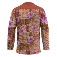 Orange Hawaii Hibiscus With Tropical Flowers Motifs Hockey Jersey LT14 - Polynesian Pride