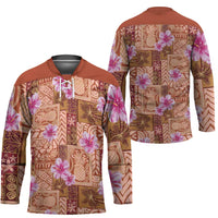 Orange Hawaii Hibiscus With Tropical Flowers Motifs Hockey Jersey LT14 - Polynesian Pride