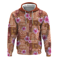 Orange Hawaii Hibiscus With Tropical Flowers Motifs Hoodie - Polynesian Pride