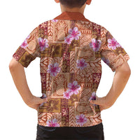 Orange Hawaii Hibiscus With Tropical Flowers Motifs Kid Hawaiian Shirt - Polynesian Pride
