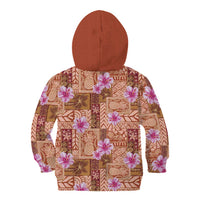 Orange Hawaii Hibiscus With Tropical Flowers Motifs Kid Hoodie - Polynesian Pride