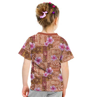 Orange Hawaii Hibiscus With Tropical Flowers Motifs Kid T Shirt LT14 - Polynesian Pride