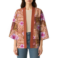 Orange Hawaii Hibiscus With Tropical Flowers Motifs Kimono - Polynesian Pride