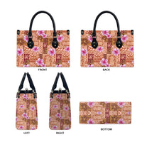 Orange Hawaii Hibiscus With Tropical Flowers Motifs Leather Bag - Polynesian Pride