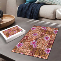 Orange Hawaii Hibiscus With Tropical Flowers Motifs Puzzle - Polynesian Pride