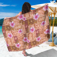 Orange Hawaii Hibiscus With Tropical Flowers Motifs Sarong - Polynesian Pride