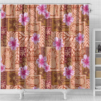 Orange Hawaii Hibiscus With Tropical Flowers Motifs Shower Curtain - Polynesian Pride