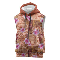 Orange Hawaii Hibiscus With Tropical Flowers Motifs Sleeveless Zip Hoodie LT14 Orange - Polynesian Pride