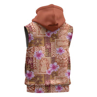 Orange Hawaii Hibiscus With Tropical Flowers Motifs Sleeveless Zip Hoodie LT14 - Polynesian Pride