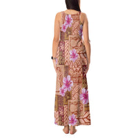 Orange Hawaii Hibiscus With Tropical Flowers Motifs Tank Maxi Dress - Polynesian Pride