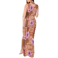 Orange Hawaii Hibiscus With Tropical Flowers Motifs Tank Maxi Dress - Polynesian Pride