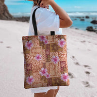 Orange Hawaii Hibiscus With Tropical Flowers Motifs Tote Bag - Polynesian Pride