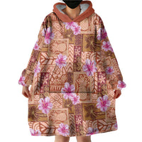 Orange Hawaii Hibiscus With Tropical Flowers Motifs Wearable Blanket Hoodie - Polynesian Pride