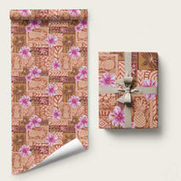 Orange Hawaii Hibiscus With Tropical Flowers Motifs Wrapping Paper - Polynesian Pride