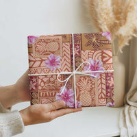 Orange Hawaii Hibiscus With Tropical Flowers Motifs Wrapping Paper - Polynesian Pride