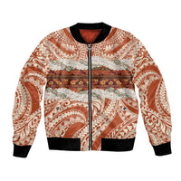 Aloha Hawaii Mikioi Lei Bomber Jacket Beige Tropical Flower Pattern LT14 Unisex Beige - Polynesian Pride