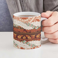Aloha Hawaii Mikioi Lei Ceramic Mug Beige Tropical Flower Pattern - Polynesian Pride