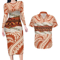 Aloha Hawaii Mikioi Lei Couples Matching Long Sleeve Bodycon Dress and Hawaiian Shirt Beige Tropical Flower Pattern LT14 Beige - Polynesian Pride