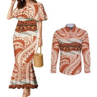 Aloha Hawaii Mikioi Lei Couples Matching Mermaid Dress and Long Sleeve Button Shirt Beige Tropical Flower Pattern LT14 Beige - Polynesian Pride