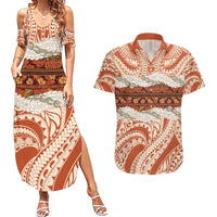 Aloha Hawaii Mikioi Lei Couples Matching Summer Maxi Dress and Hawaiian Shirt Beige Tropical Flower Pattern LT14 Beige - Polynesian Pride