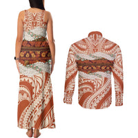 Aloha Hawaii Mikioi Lei Couples Matching Tank Maxi Dress and Long Sleeve Button Shirt Beige Tropical Flower Pattern LT14 - Polynesian Pride