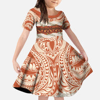 Aloha Hawaii Mikioi Lei Family Matching Off The Shoulder Long Sleeve Dress and Hawaiian Shirt Beige Tropical Flower Pattern LT14 Daughter's Dress Beige - Polynesian Pride